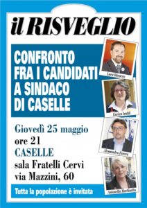 Giovedì 25 maggio il confronto del “Risveglio” tra i candidati a sindaco di Caselle