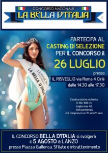 La bella d’Italia: partecipa al casting e sfila al concorso di bellezza il 5 agosto a Lanzo