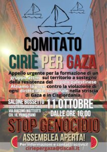 Supporto alla Palestina, a Ciriè «l’assemblea è aperta»