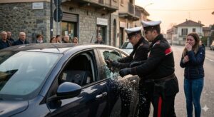 Bimbo chiuso in auto Alpignano: i carabinieri rompono il vetro e lo salvano